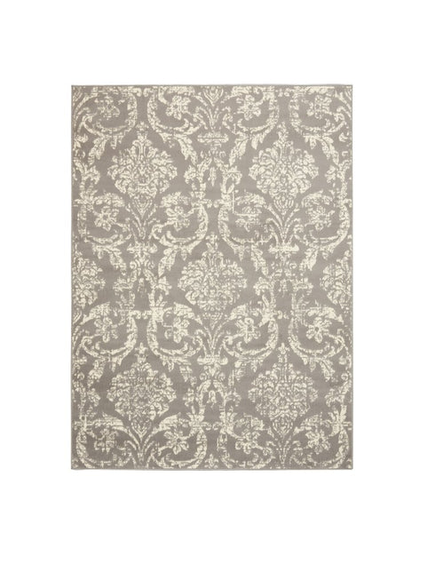 2' X 4' Gray Damask Power Loom Area Rug
